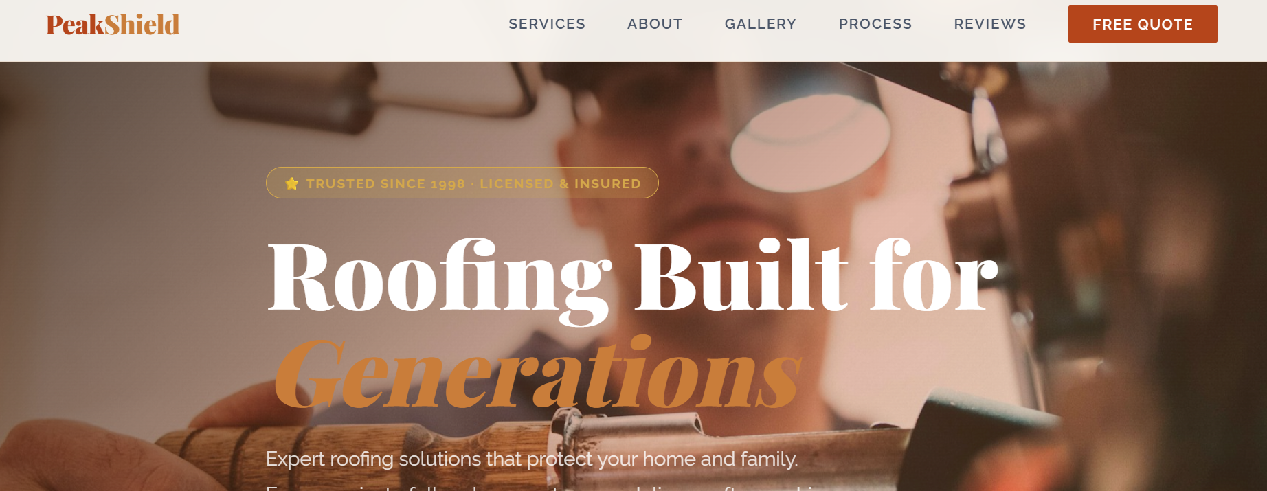 Peak Shield Roofing website preview